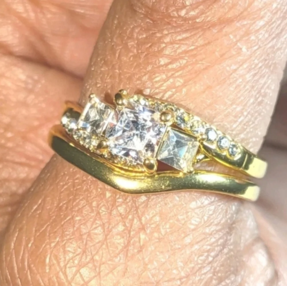 Womens 3ct Princess Cut Lab Created Diamond Halo Duo Wedding Ring Set Sz 10